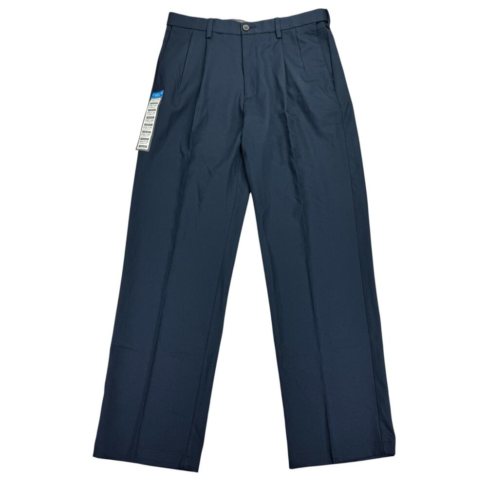 Haggar Mens Cool 18 Pro Classic Fit Pleated Stretch Dress Pants Navy Blue 34x32